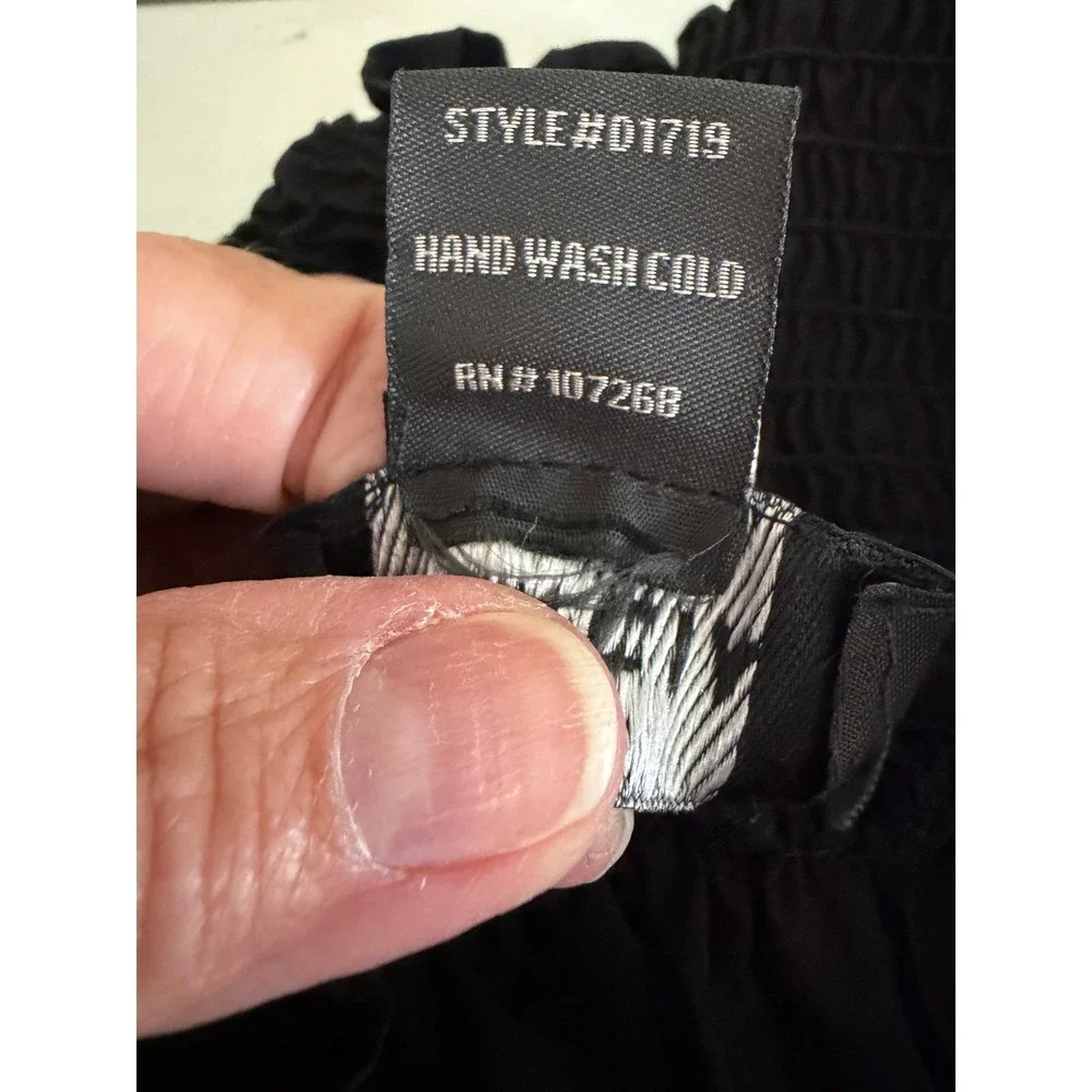 Blanc Studio Babydoll Dress Womens Black Smocked Tiered Ruffle Sleeve Mini - Picture 13 of 13